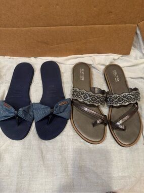 Havaianas Navy Bow Toe Post & Kenneth Cole Reaction X Band Scallop Sandals 9.5